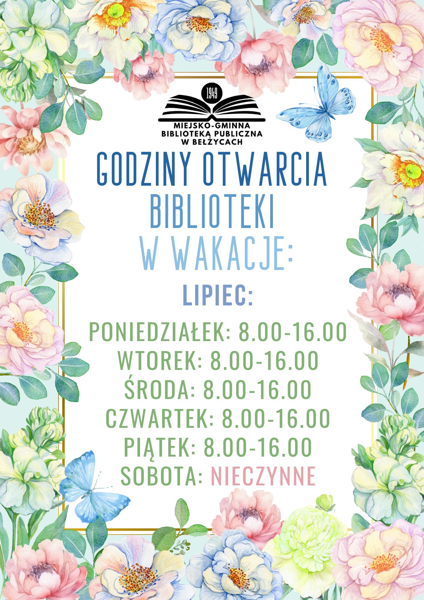 Godziny otwarcia biblioteki wakacje