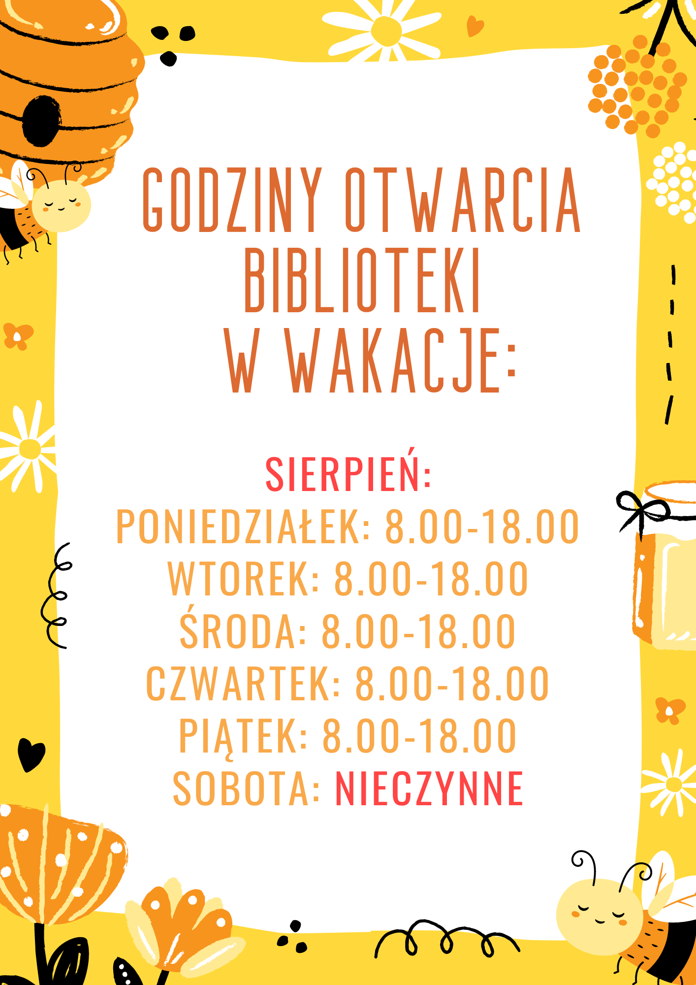 Godziny otwarcia biblioteki wakacje